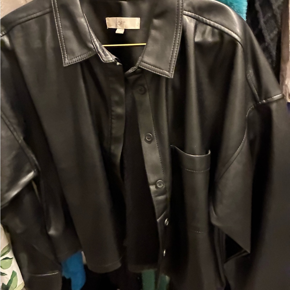LOFT Black Faux Leather Shirt